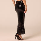 Black Sequin Straight Maxi Skirt - shopaleena