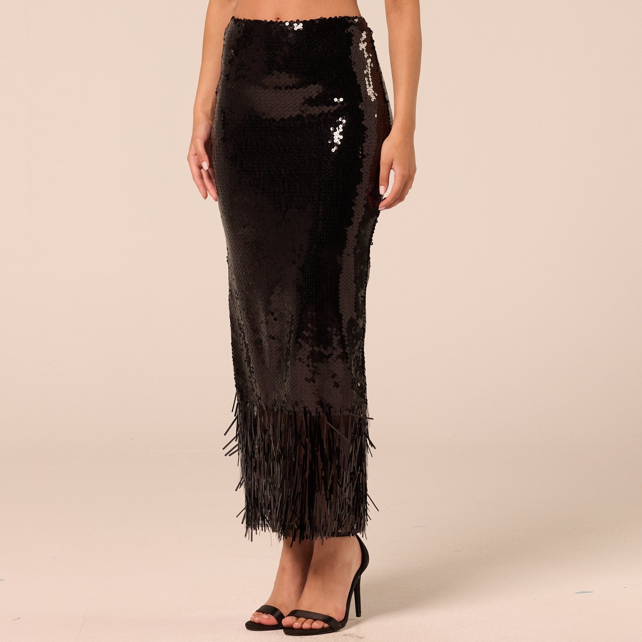 Black Sequin Straight Maxi Skirt - shopaleena