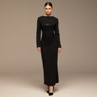 Black Sequined Crepe Maxi Dress - shopaleena