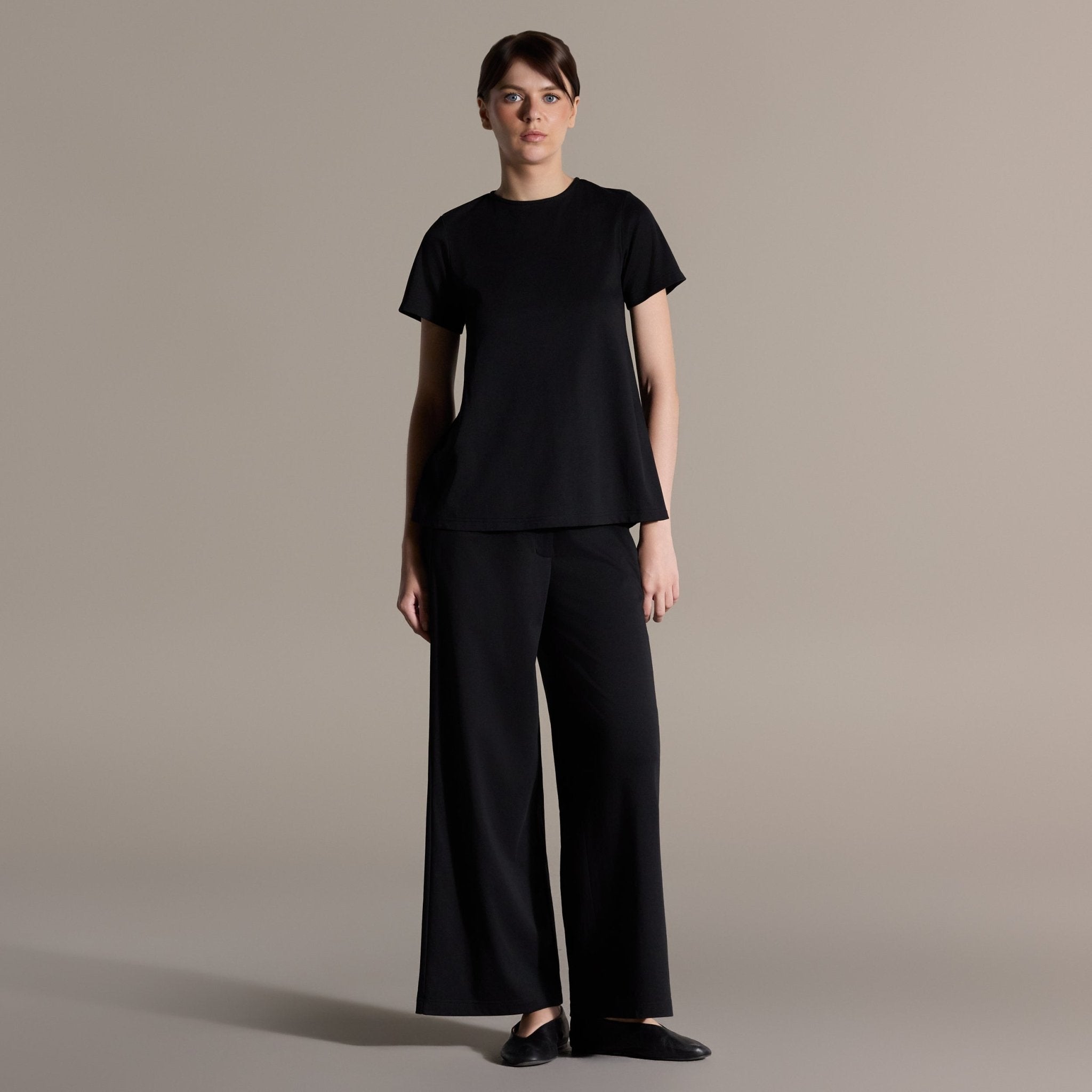 Black Short Sleeve Top & Wide Leg Pants Set - shopaleena