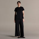 Black Short Sleeve Top & Wide Leg Pants Set - shopaleena