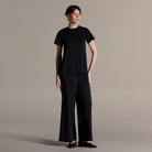 Black Short Sleeve Top & Wide Leg Pants Set - shopaleena