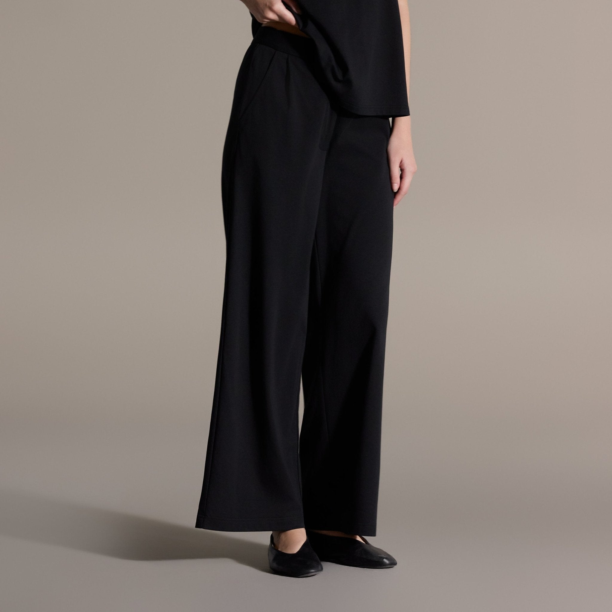 Black Short Sleeve Top & Wide Leg Pants Set - shopaleena