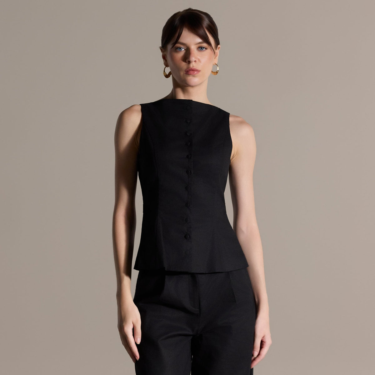 Black Sleeveless Boat Linen Top - shopaleena