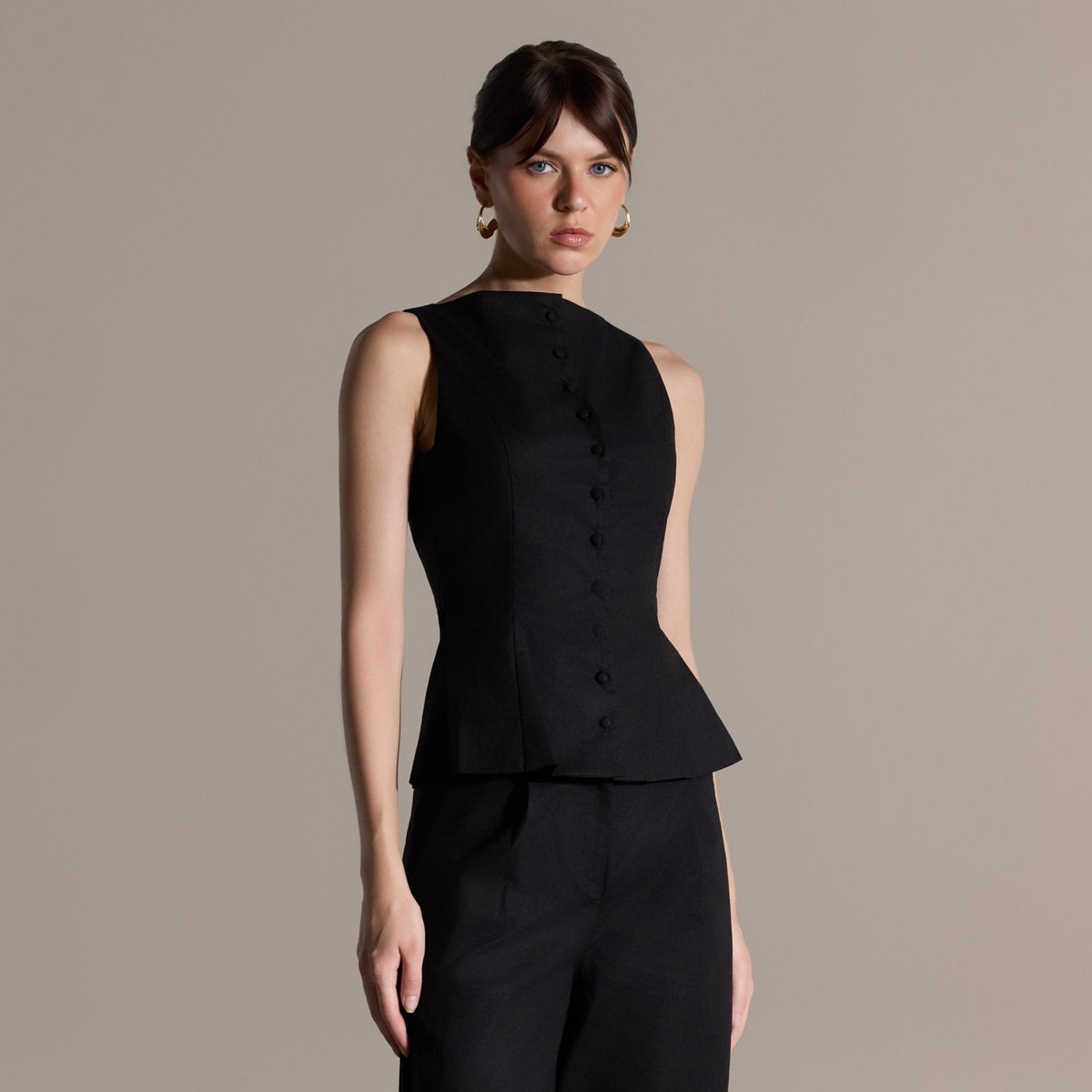 Black Sleeveless Boat Linen Top - shopaleena