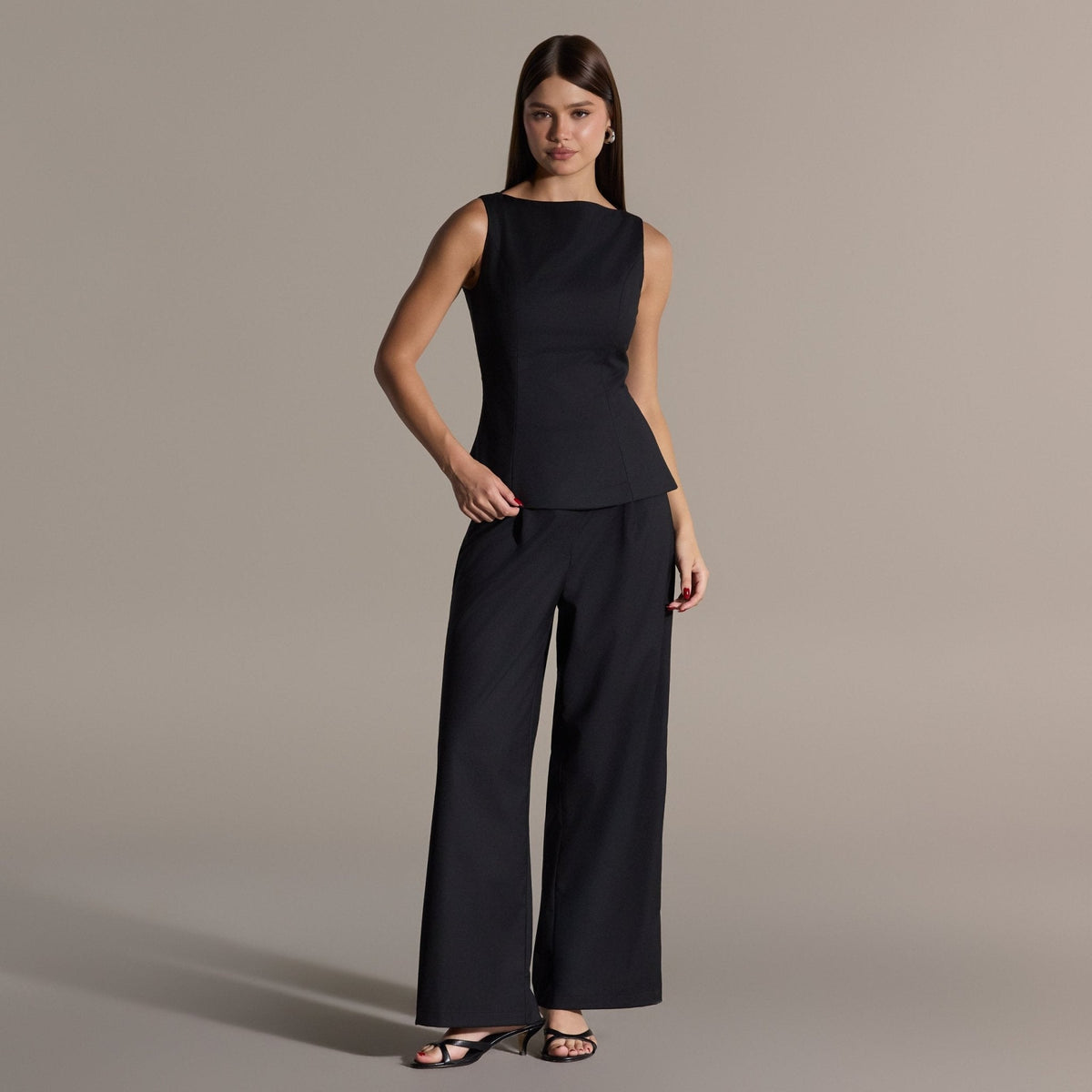 Black Sleeveless Boat Neck Peplum Top - shopaleena