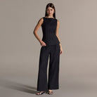 Black Sleeveless Boat Neck Peplum Top - shopaleena