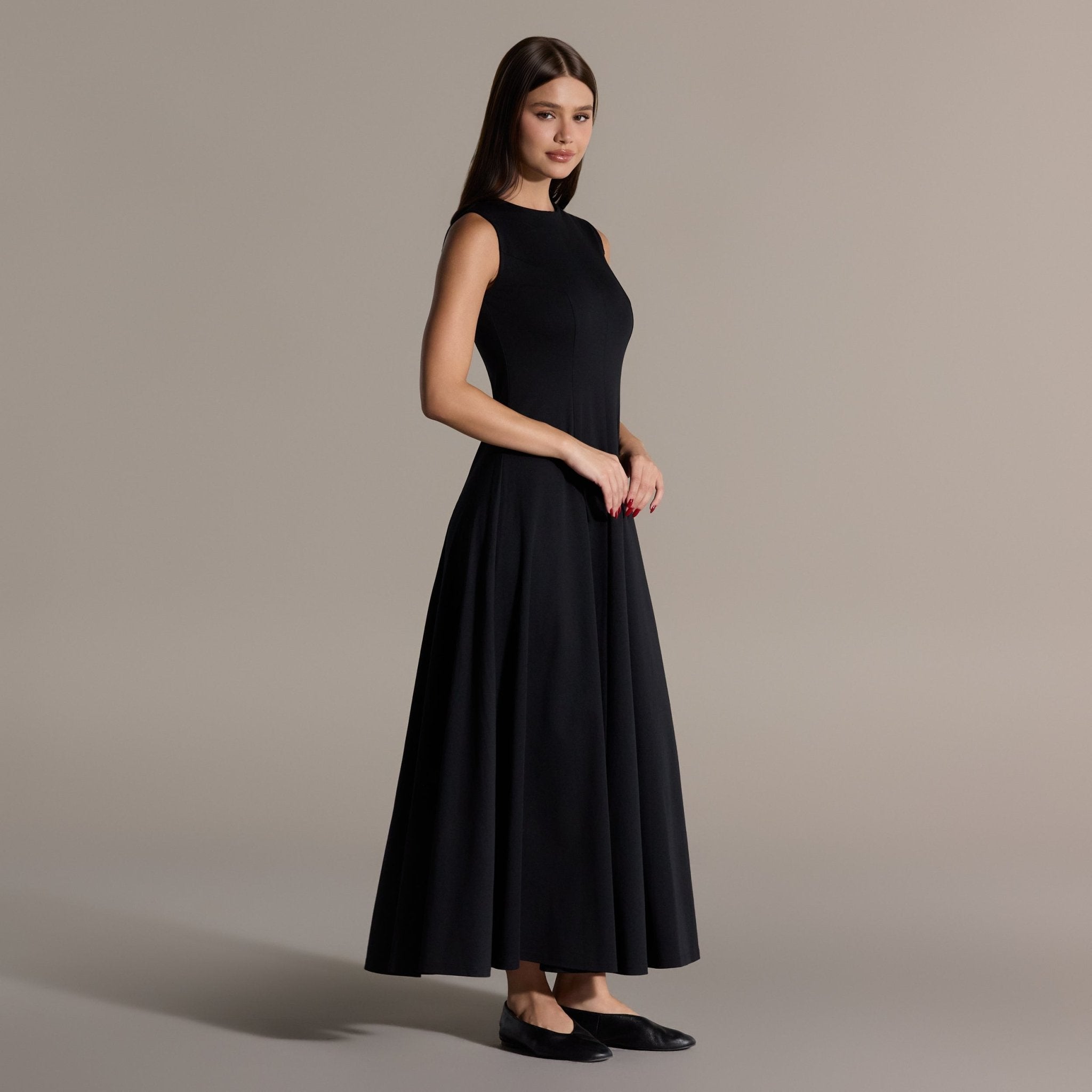 Black Sleeveless Cotton Under Abaya Dress - shopaleena