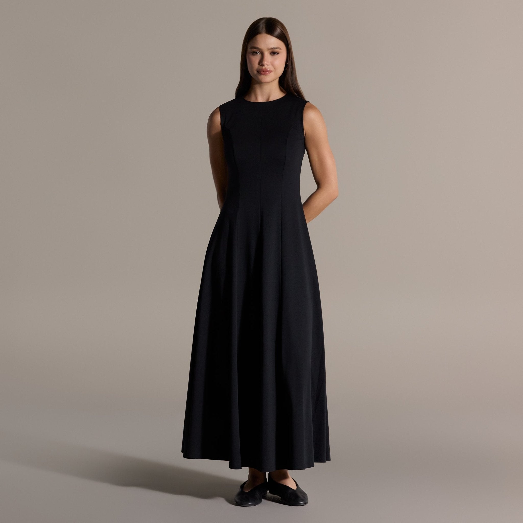 Black Sleeveless Cotton Under Abaya Dress - shopaleena