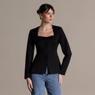 Black Square Neckline Blazer - shopaleena