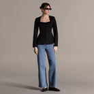 Black Square Neckline Blazer - shopaleena