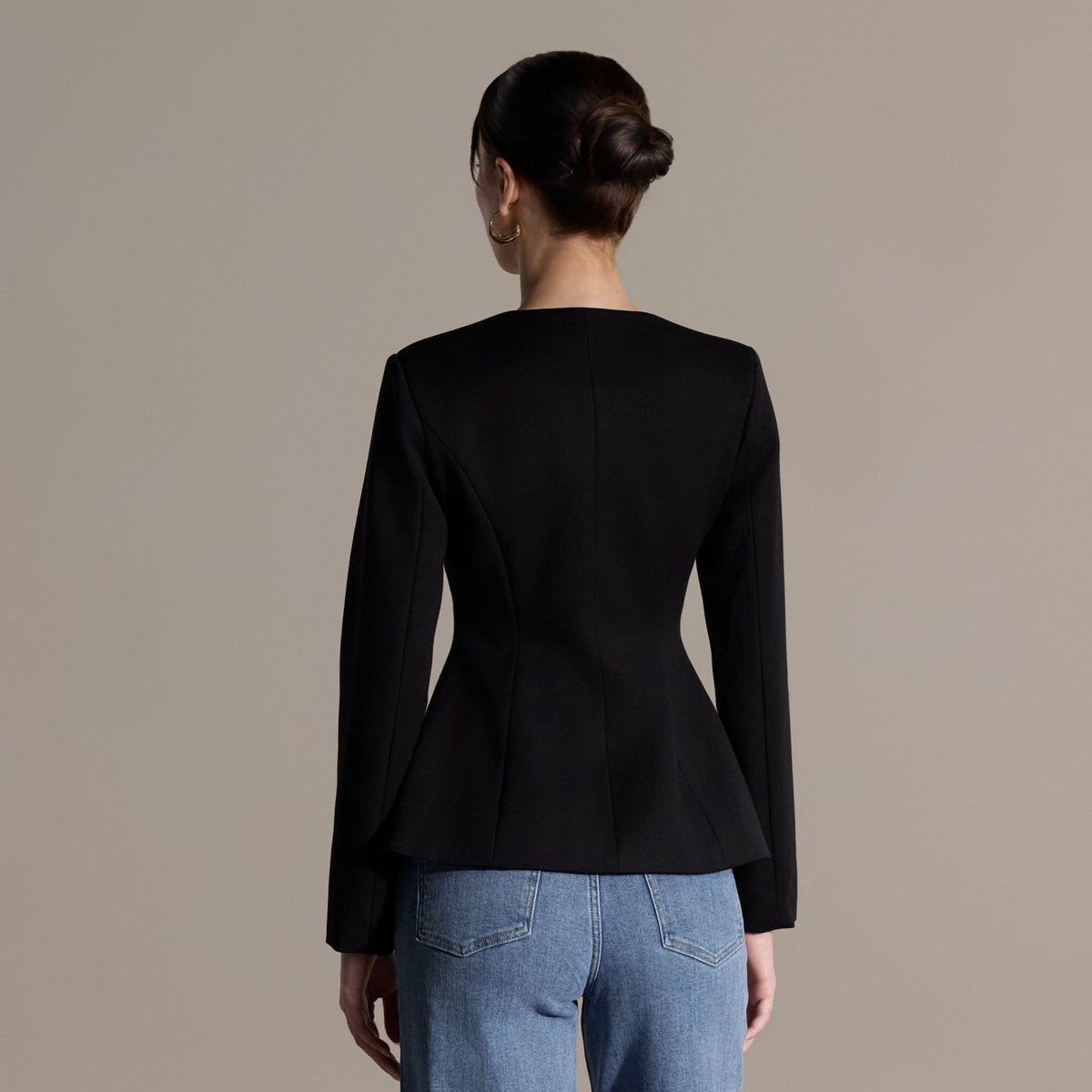 Black Square Neckline Blazer - shopaleena