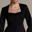 Black Square Neckline Blazer - shopaleena