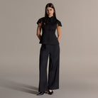 Black Stand Collar Peplum Blouse - shopaleena