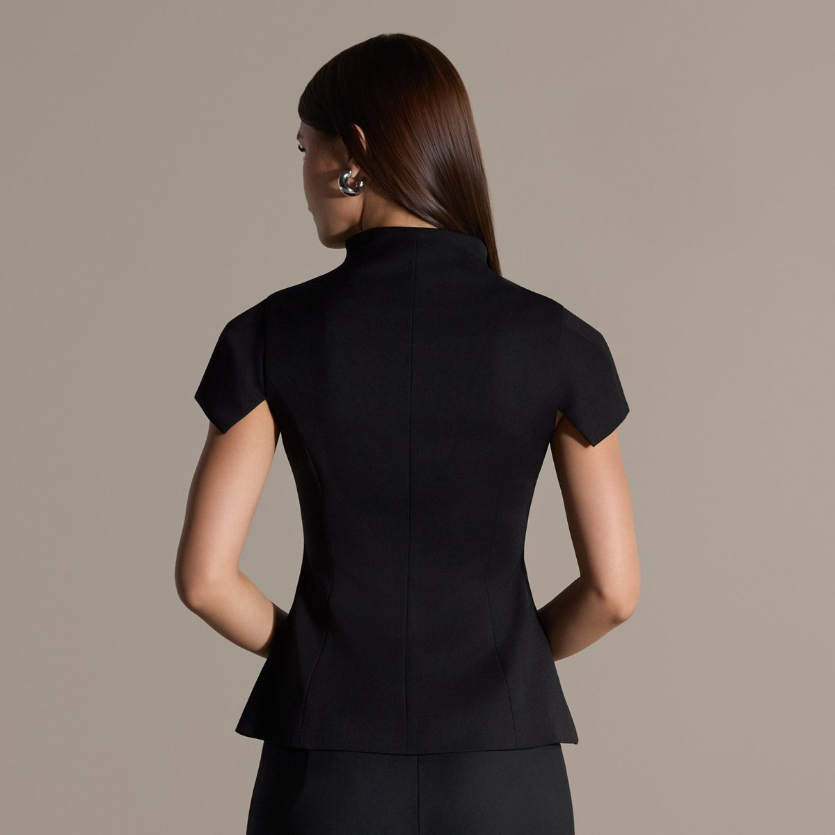 Black Stand Collar Peplum Blouse - shopaleena