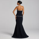 Black Strapless Crepe Gown with Pearl Trim - shopaleena