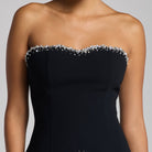 Black Strapless Crepe Gown with Pearl Trim - shopaleena