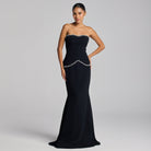 Black Strapless Crepe Gown with Pearl Trim - shopaleena