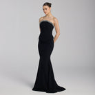 Black Strapless Crepe Gown - shopaleena