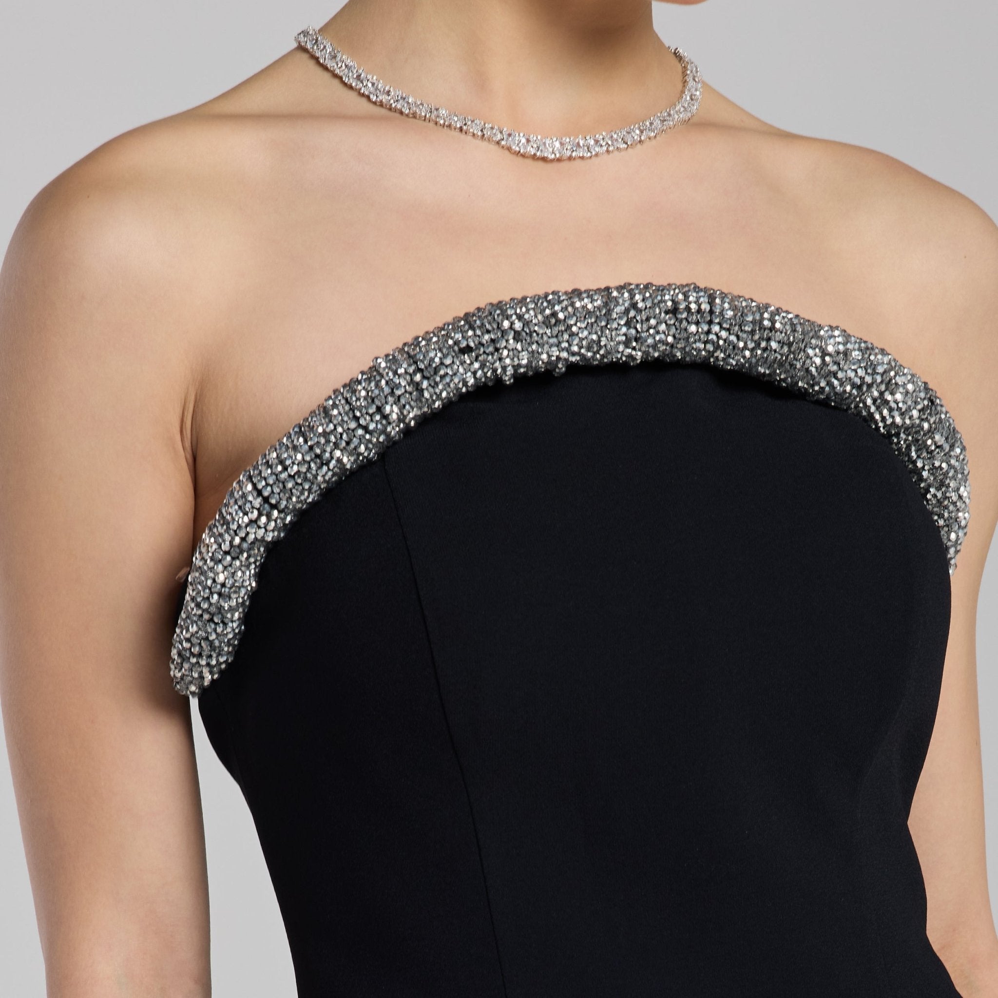 Black Strapless Crepe Gown - shopaleena