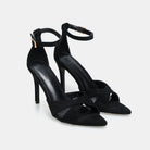 Black Suede Cross - Strap High Heel Sandals - shopaleena
