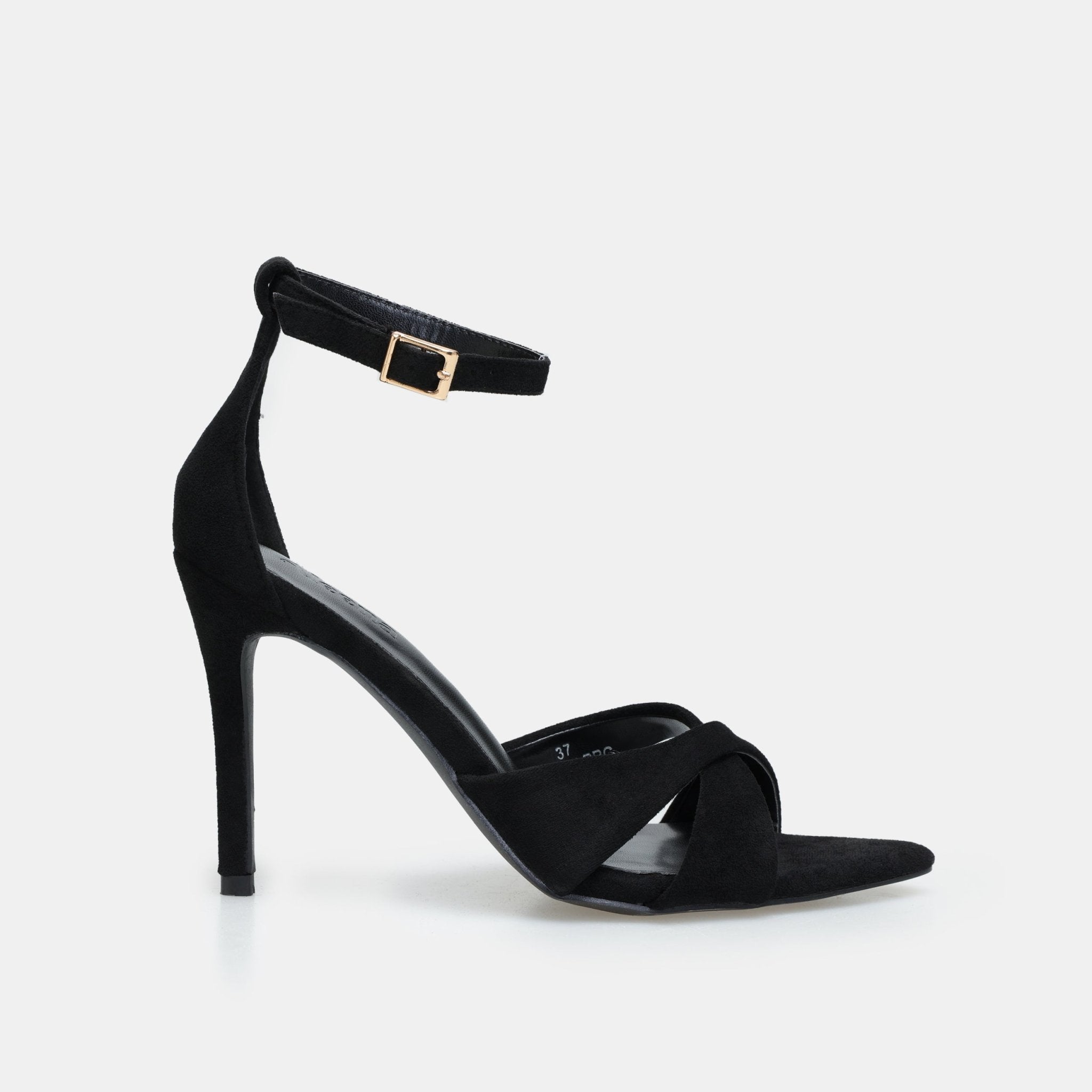 Black Suede Cross - Strap High Heel Sandals - shopaleena