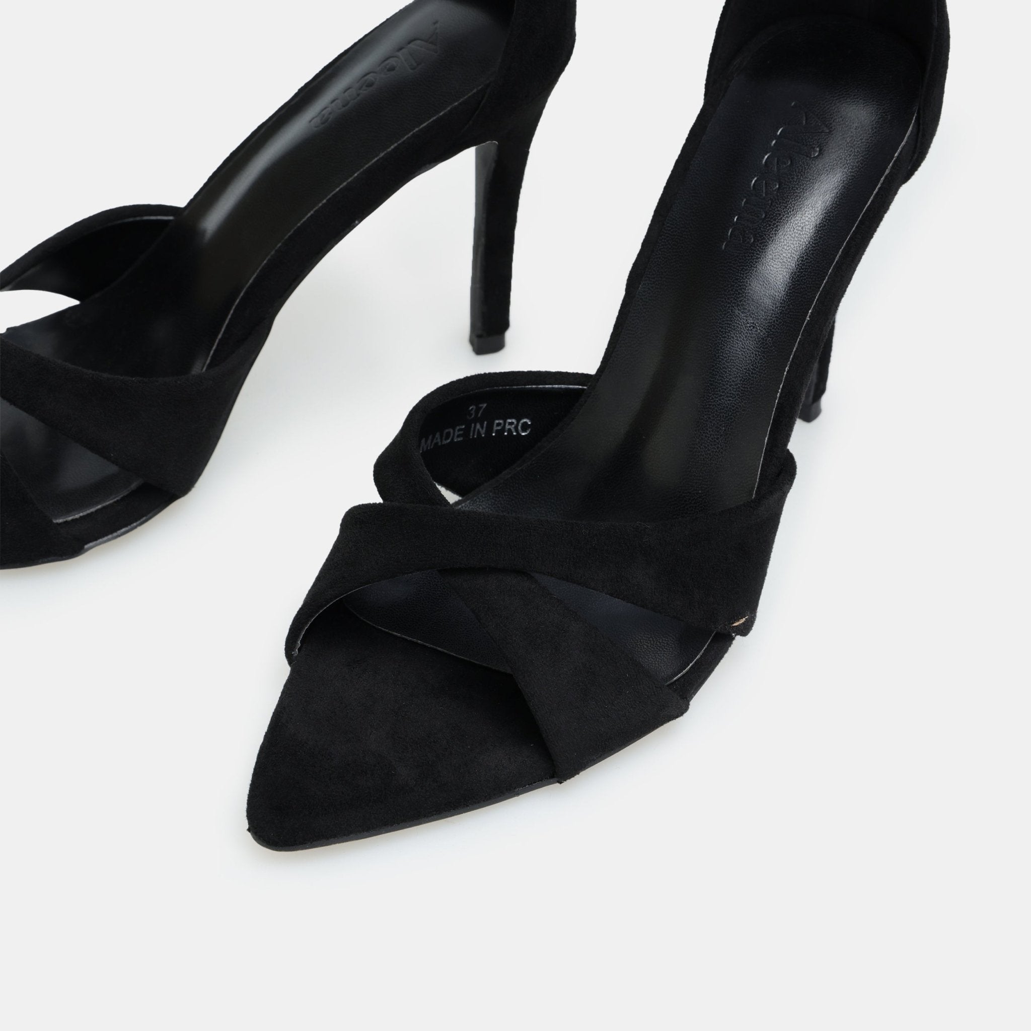 Black Suede Cross - Strap High Heel Sandals - shopaleena