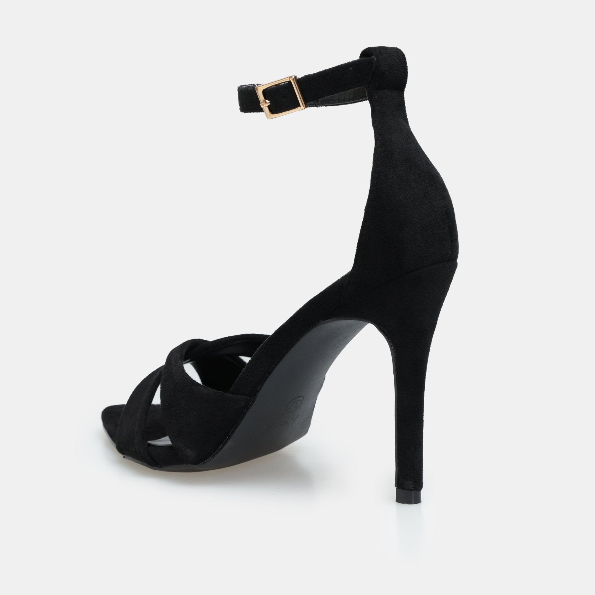 Black Suede Cross - Strap High Heel Sandals - shopaleena