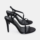 Black Suede Crystal High Heel Sandals - shopaleena
