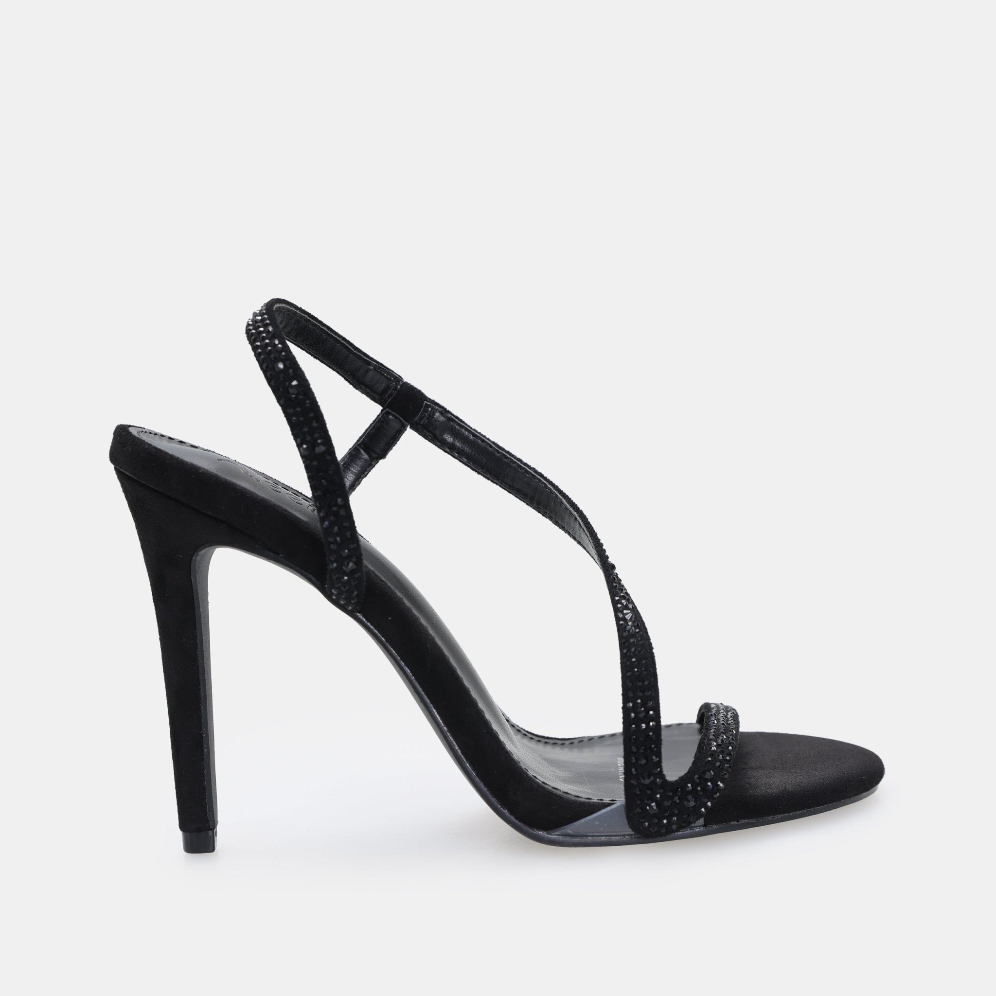 Black Suede Crystal High Heel Sandals - shopaleena