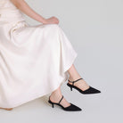 Black Suede Kitten Heel Slingback Shoes - shopaleena