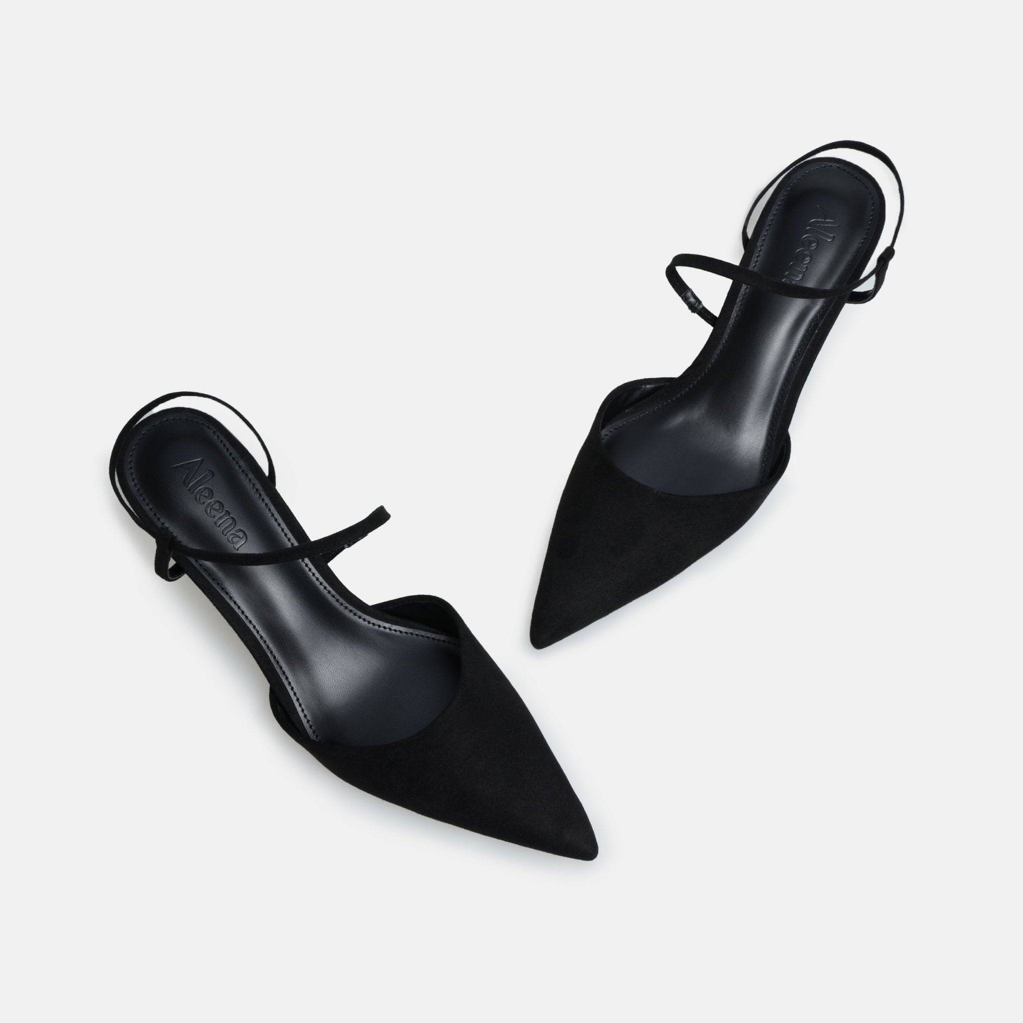 Black Suede Kitten Heel Slingback Shoes - shopaleena