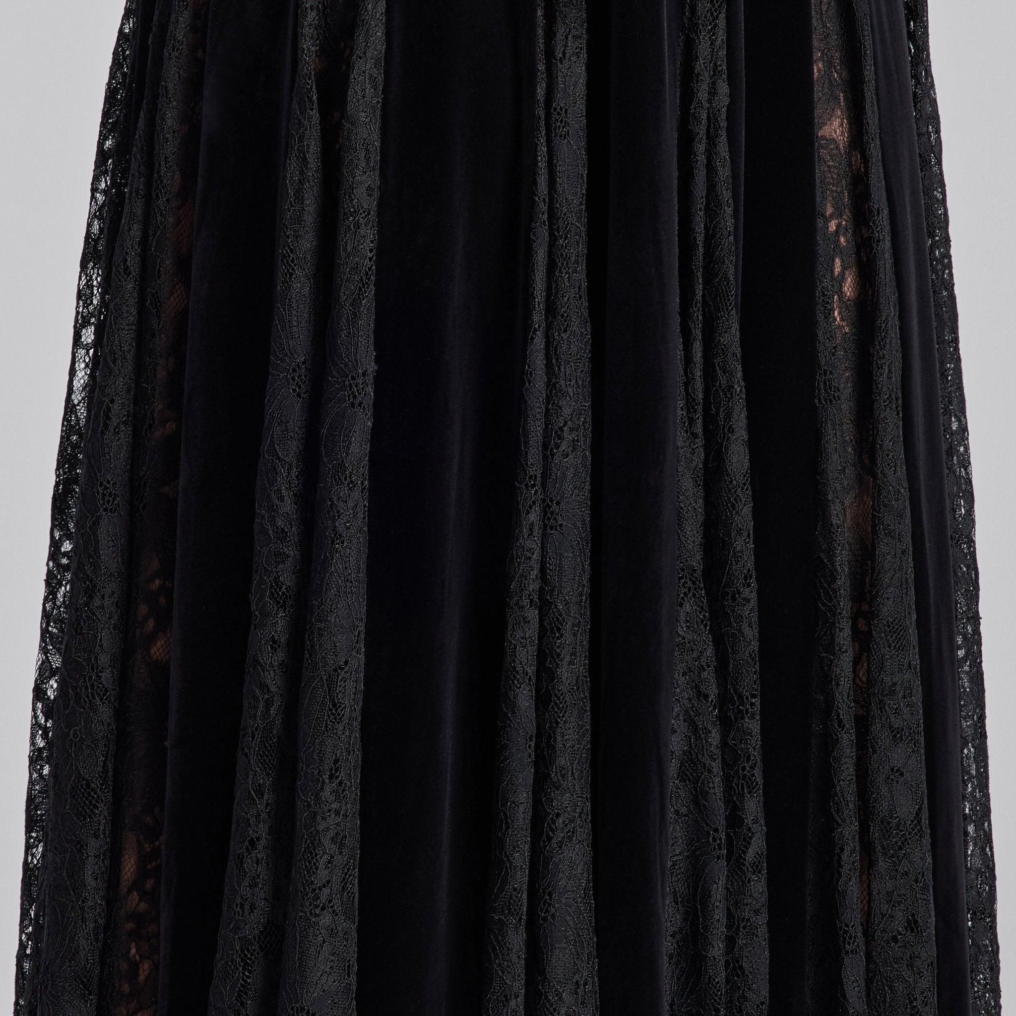 Black Turtleneck Velvet Dress with Lace Godets - shopaleena