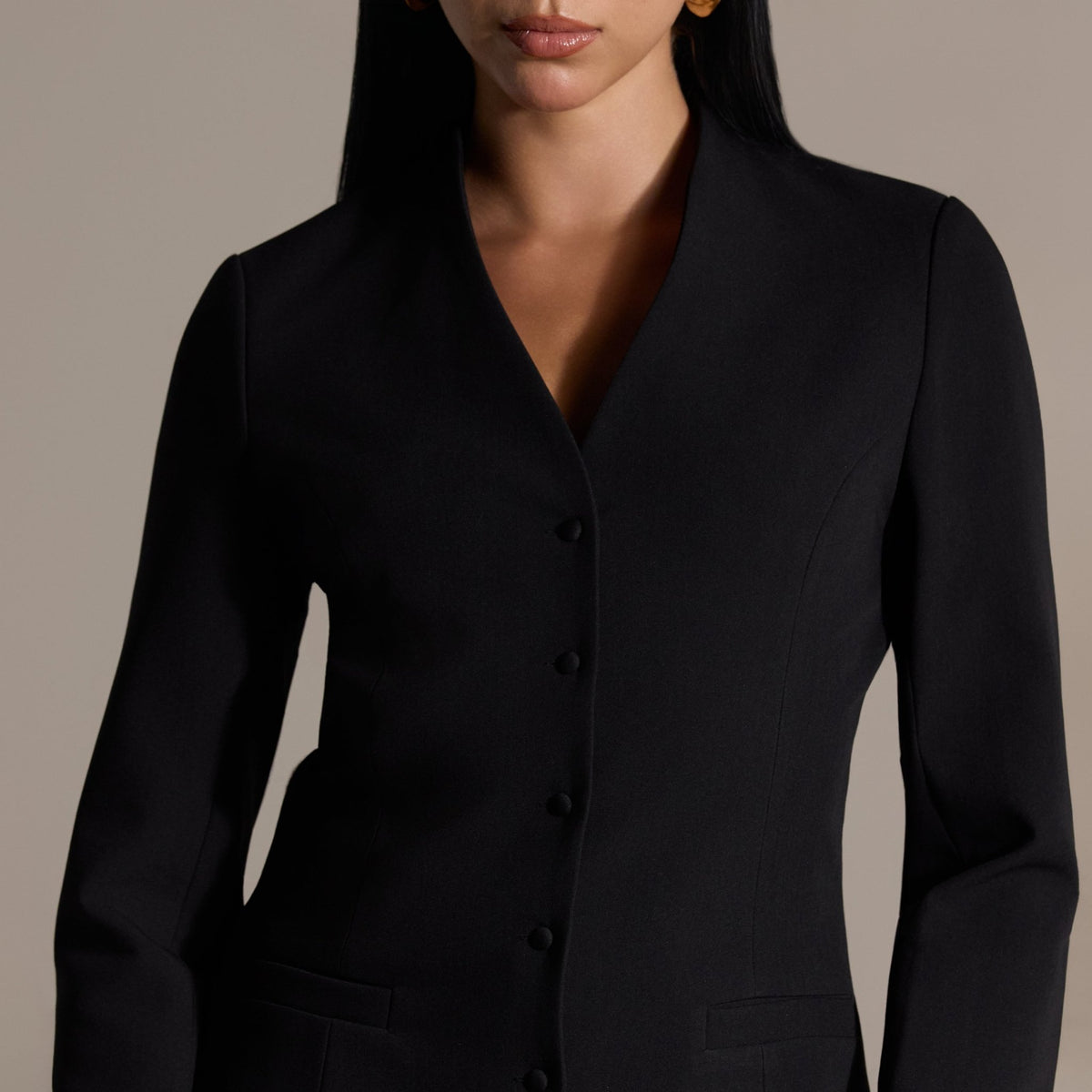 Black V-Neck Peplum Blazer - shopaleena