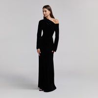 Black Velvet Bare Shoulder Maxi Dress - shopaleena