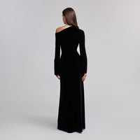 Black Velvet Bare Shoulder Maxi Dress - shopaleena