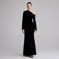 Black Velvet Bare Shoulder Maxi Dress - shopaleena