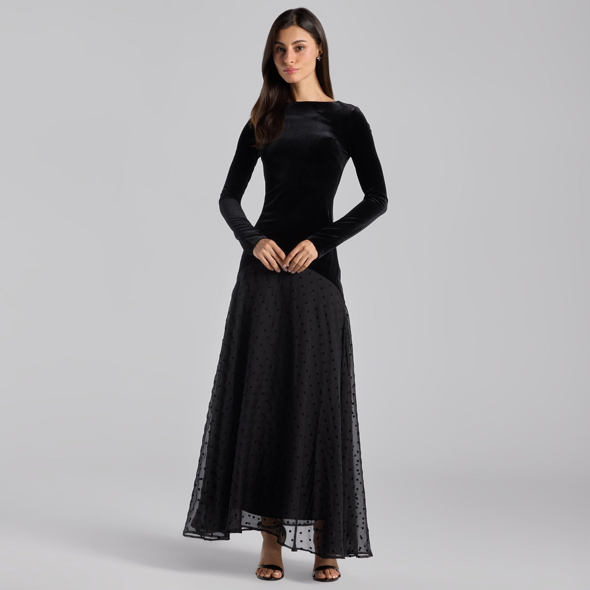Black Velvet - Chiffon Flounce Maxi Dress - shopaleena