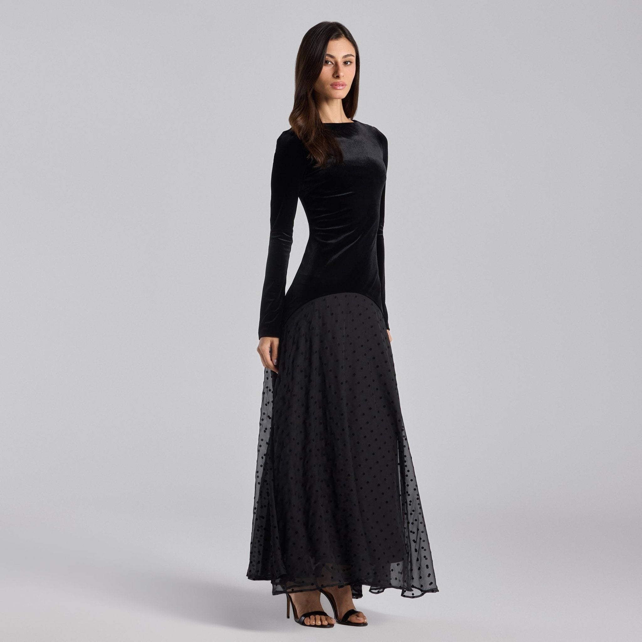 Black Velvet - Chiffon Flounce Maxi Dress - shopaleena