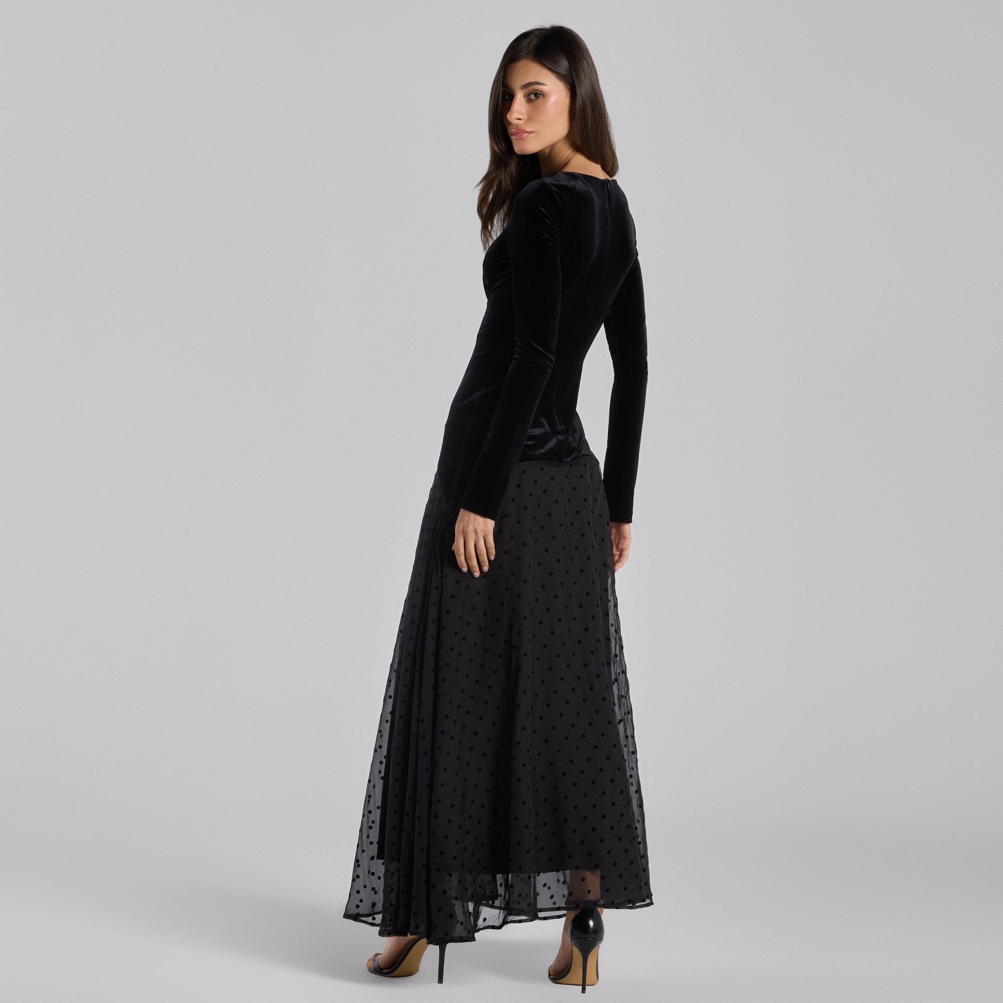 Black Velvet - Chiffon Flounce Maxi Dress - shopaleena