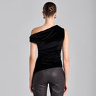 Black Velvet Drape Off - Shoulder Top - shopaleena