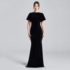 Black Velvet Dress with Back Satin Bow - shopaleena