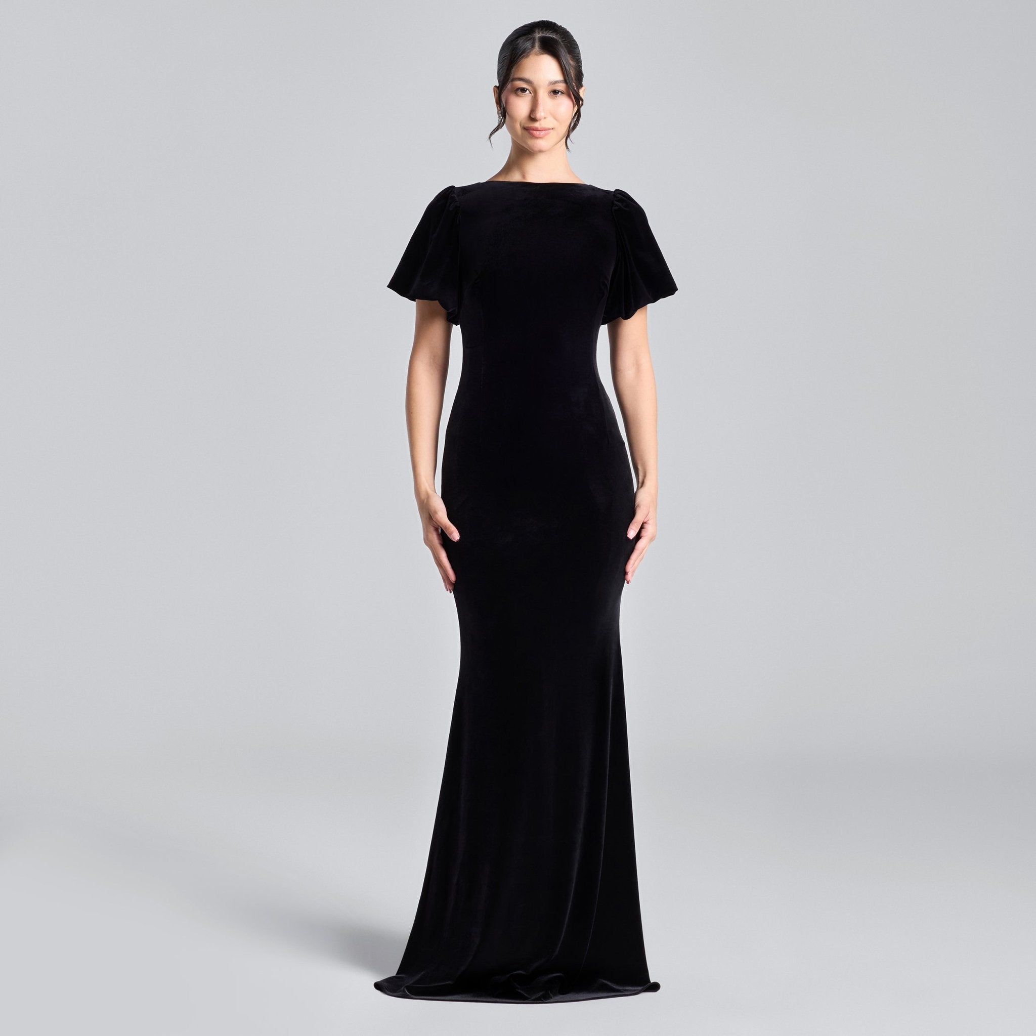 Black Velvet Dress with Back Satin Bow - shopaleena