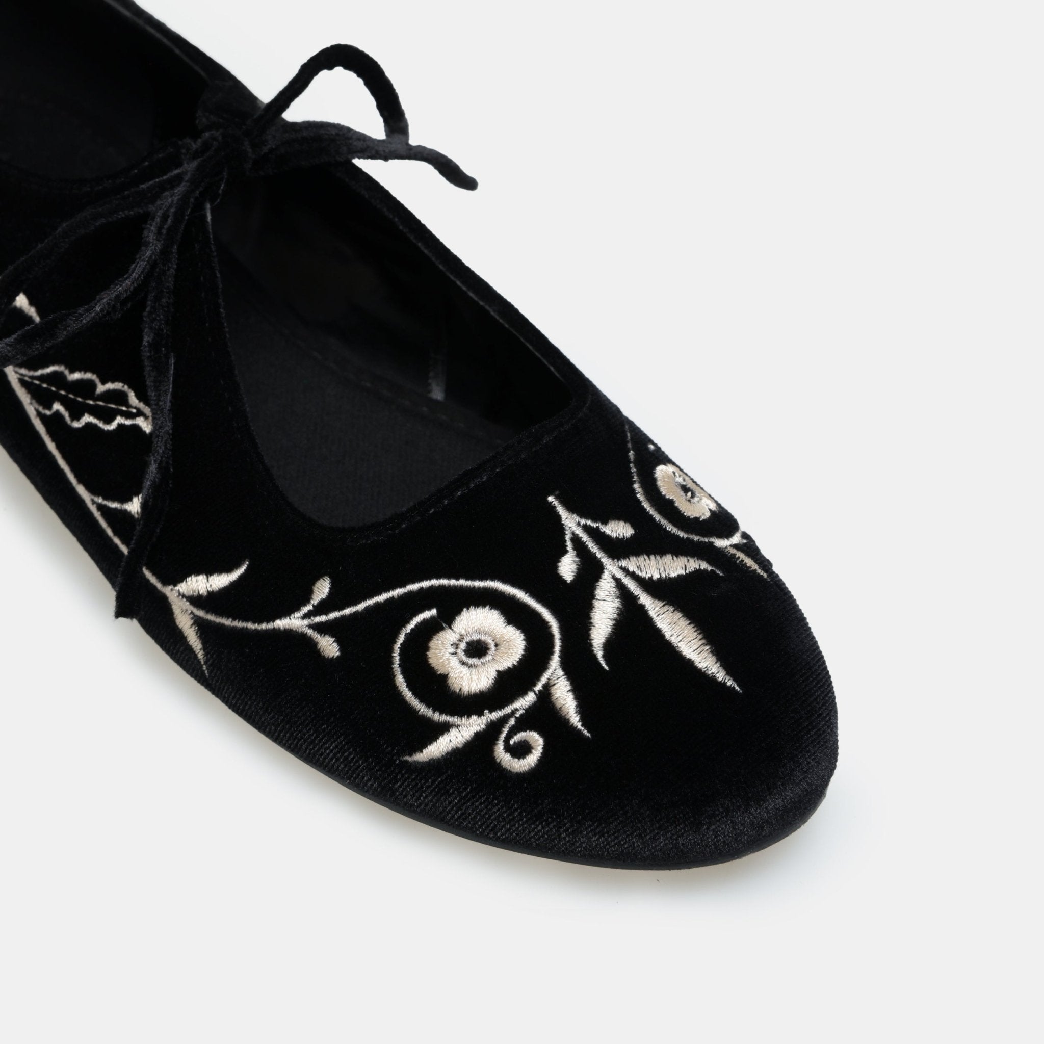 Black Velvet Embroidered Flats - shopaleena