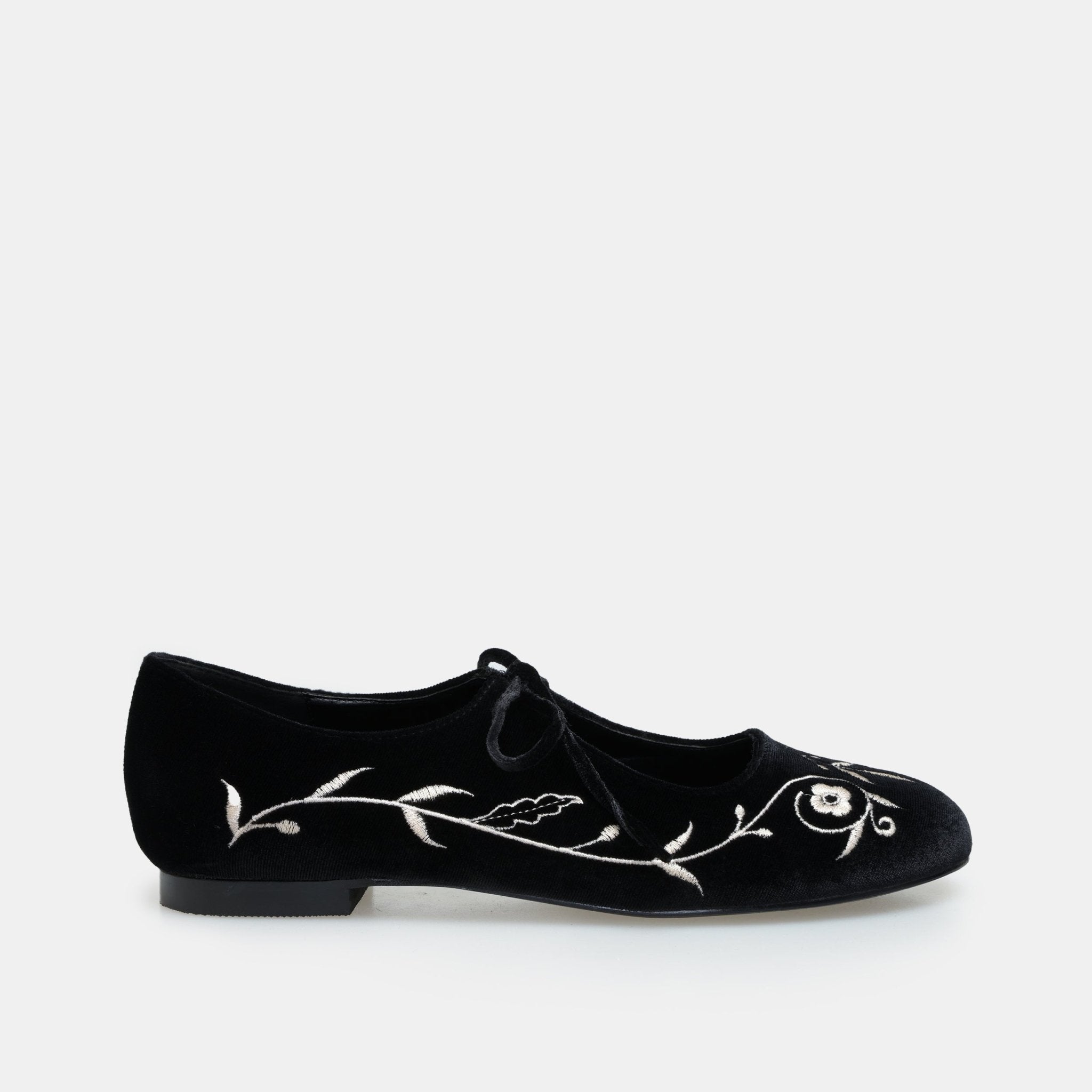 Black Velvet Embroidered Flats - shopaleena