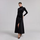 Black Velvet Mock Neck Maxi Dress - shopaleena