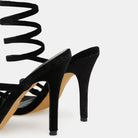Black Velvet Spiral Strap High Heel Sandals - shopaleena