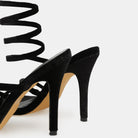 Black Velvet Spiral Strap High Heel Sandals - shopaleena