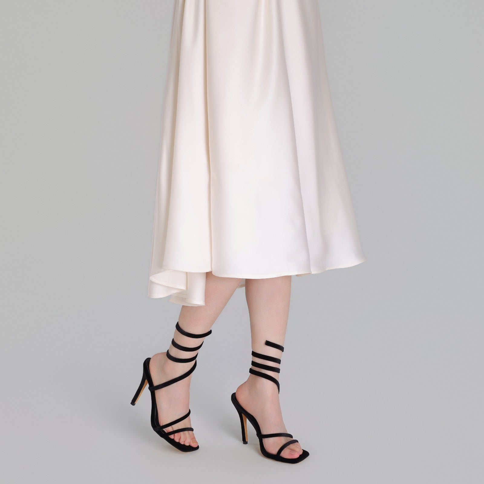 Black Velvet Spiral Strap High Heel Sandals - shopaleena