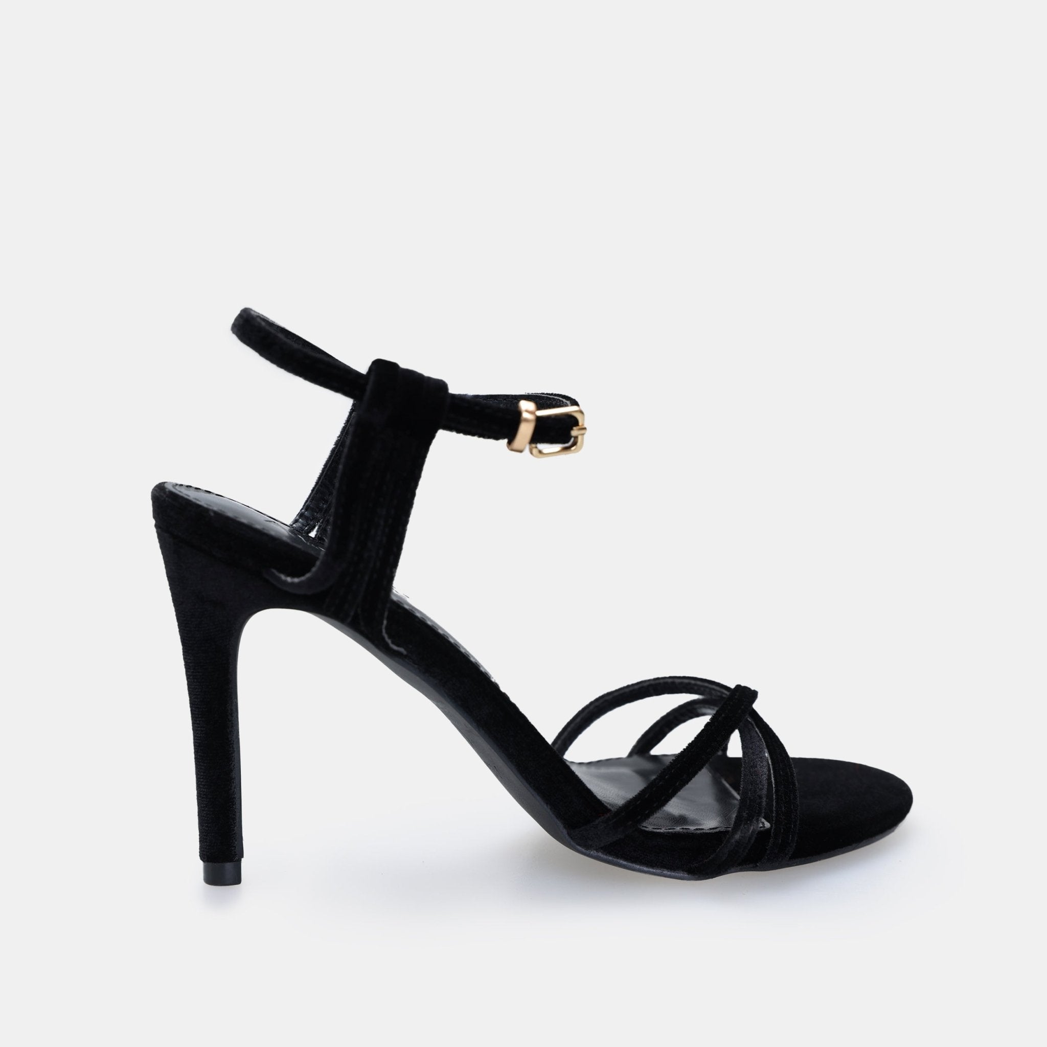 Black Velvet Strappy High Heel Sandals - shopaleena